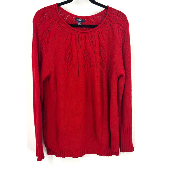 Chaps Vintage Red Knit Sweater Popover Scoop Neckline Textured 3D Women's XL - Picture 1 of 9